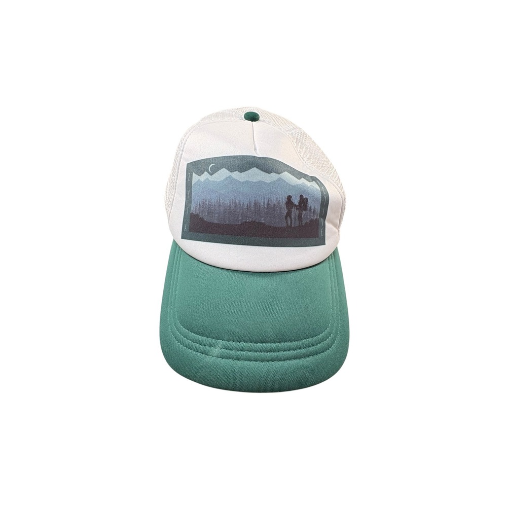 Active Mountain Graphic Trucker Hat Women OS Green White Excellent Snapback Mesh